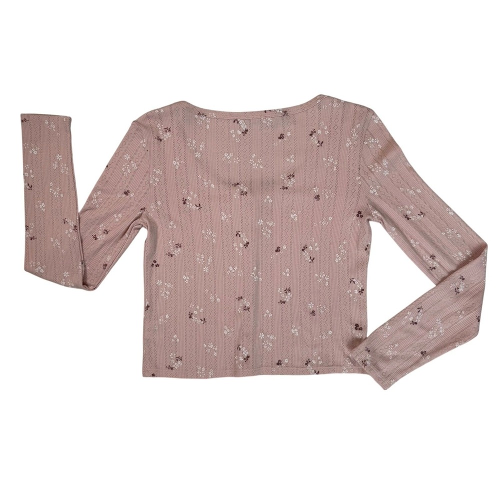 Womens Floral Y2K Cardigan Top Sz Med Pink Button Front Cropped - Picture 9 of 14